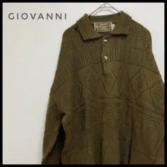 Giovanni 3Dニット セーター 襟付き カーキ 緑 総柄 刺繍　Y2K