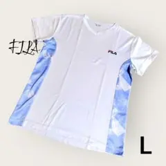 FILA 高機能 裏メッシュTシャツ 吸水速乾 伸縮 白×水色 Lのサムネイル