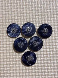 昭和レトロボタン　紺色　樹脂ボタン　銀色メッキ加工品　キラキラ　18mm　6個