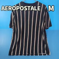 エアロポステール 紺 半袖Ｔシャツ ストライプ柄 クルーネック Ｍ【ウ612】のサムネイル