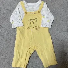 ベビー ロンパース 70cm 黄色 裏毛 オーバーオール風