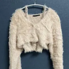 Heather ベージュ ファー風 クロップドトップス