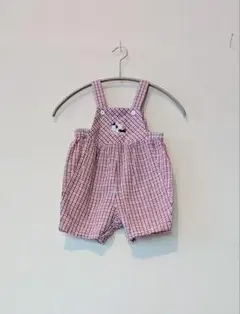 ファミリア サロペット ロンパース 80 赤チェック ファミちゃん 刺繍 ベビー