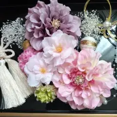 和装振袖袴成人式卒業式等に髪飾りセット　淡い紫とピンク