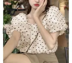 GRL ドット柄シアーバルーンスリーブブラウス【ac2247］フリーサイズ