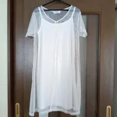 半袖 メッシュカーディガン・キャミソール チュニック セット ホワイトMサイズ