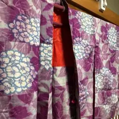 銘仙✩.*˚紫陽花文様が可愛いアンティーク長羽織 紅絹