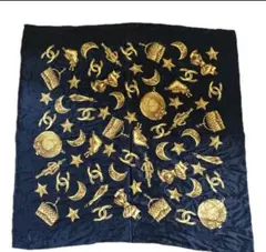 CHANEL シルクスカーフ CHANEL ココマーク 月 星ゴールド ブラックのサムネイル