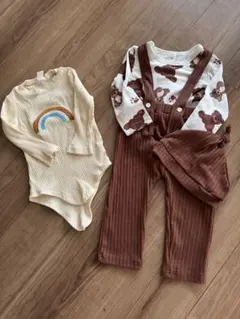 ロンパース・サロペットセット（レインボー・クマ柄）