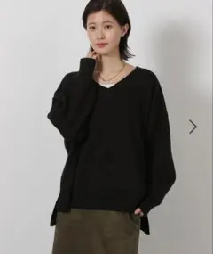 ラコレLAKOLE Vネック ニットプルオーバー ブラック