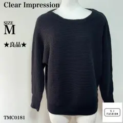 クリアインプレッション リブ編み オフショルダー ニットセーター M ブラック
