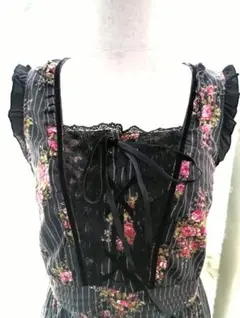 axes femme　花柄ストライプ レースアップワンピース