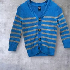 【ベビーギャップbabyGAP】カーディガン　ボーダー　ブルー×グレー　90