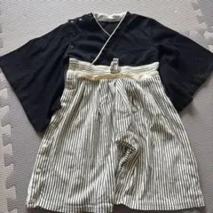 着物風ベビー服 黒とストライプ 80 ベビー袴
