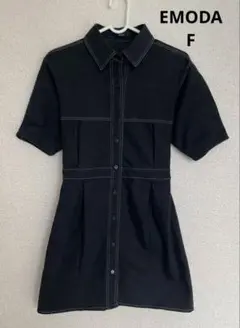 美品✨EMODA エモダ ステッチワークミニワンピース ブラック 半袖 黒