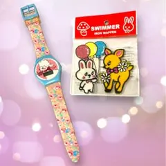 swimmerスイマー 時計とアイロンワッペンセット　うさぎ　バンビ　レトロ