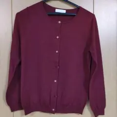バーガンディ ボタン付き長袖カーディガン