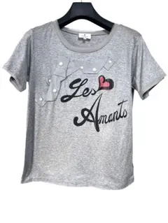 美品　ランバンオンブルー　リボンパールデザインTシャツ　グレー　サイズ38のサムネイル