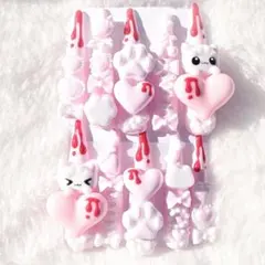 No.89 ハンドメイドネイルチップ ピンク 地雷 量産型 猫 血みどろ
