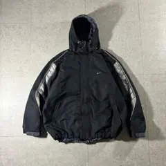 00sNIKE中綿フリースナイロンジャケット刺繍ドローコードマウンパ黒短丈テック