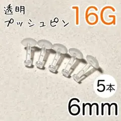 16G 5本 透明プッシュピン 樹脂ピアス 長さ6mm シークレットピアス