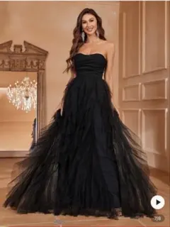 ブラック ストラップレス ウェディングドレス