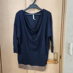 タグ付き未使用　ELLE ネイビー ドレープネック 七分袖