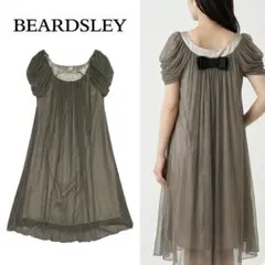Q69 美品 F ビアズリー リボン ポリエステル シフォン ワンピ レディース