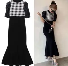 eimy istoireスプリングギンガムマーメイドニットワンピース　春服