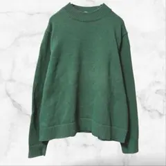 【ユニクロ】長袖モックネックニットセーター グリーン(L)コットン混 無地 上