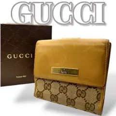 GUCCI GGキャンバス レザー キャメル 折り財布 7916