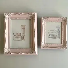 アンティーク調 ピンク フォトフレーム 2点セット 姫系 壁掛け可