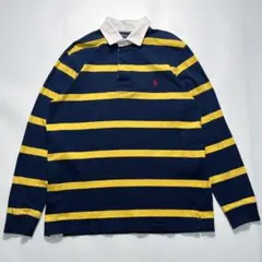ラルフローレン 長袖ラガーシャツ M 紺黄ボーダー ネイビーベース 刺繍6943