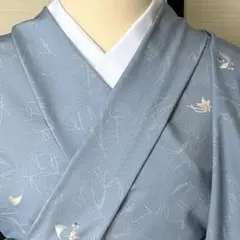 ブルーグレー　シックな秋の小紋反物★紅葉・銀杏・萩★リメイクにも