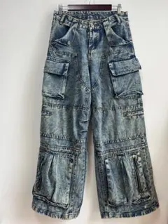 ライトブルー　カーゴデニムパンツ