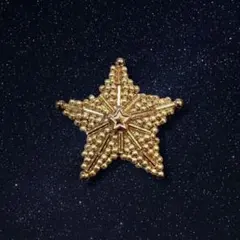 【ハンドメイド】星モチーフ ビーズ刺繍ブローチ ゴールド