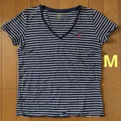 ラルフローレン Tシャツ ネイビー✖️白 ボーダー Vネック M