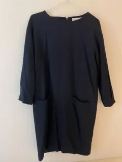 Beauty&youthネイビー 七分袖 ウールワンピース