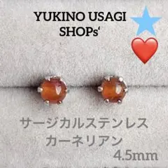 スタッドピアスNO.56 天然石 (カーネリアン) サージカルステンレス