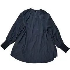【専用】ナノユニバース　ラウンドネック ブラウス　ネイビー　F リブ袖