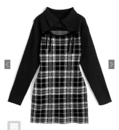 GRL チェック柄フロントオープンリボンニットミニワンピース [ru1373]