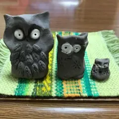 フクロウの置き物 ハンドメイド 3つセットで