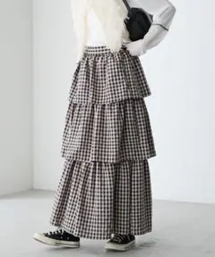forksy.　ギンガムチェック 3段ティアードロングスカート