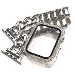 アップルウォッチ　チェーンバンド　CZダイヤカバー　シルバー　キラキラ