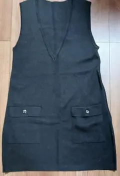 INDIVI黒 Vネック ノースリーブ チュニック