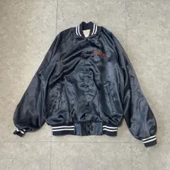 【USA製】80s Auburn ナイロンスタジャン 企業ロゴ ネイビー L
