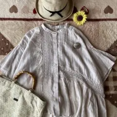みーちゃさま専用♡SM2♡レース貼りピンタックフレア袖が素敵な綿麻ブラウス♡美品