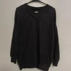 ニットセーターダークグレー Vネック 長袖 レディース Lサイズ