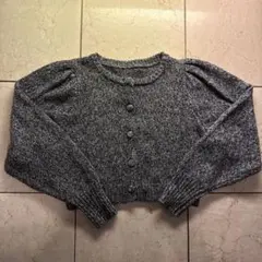 グレー クロップド丈 ニットカーディガン