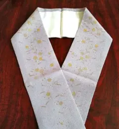 薄紫色 縮緬　ちりめん金色花柄 重ね襟 久多仕立て　正絹